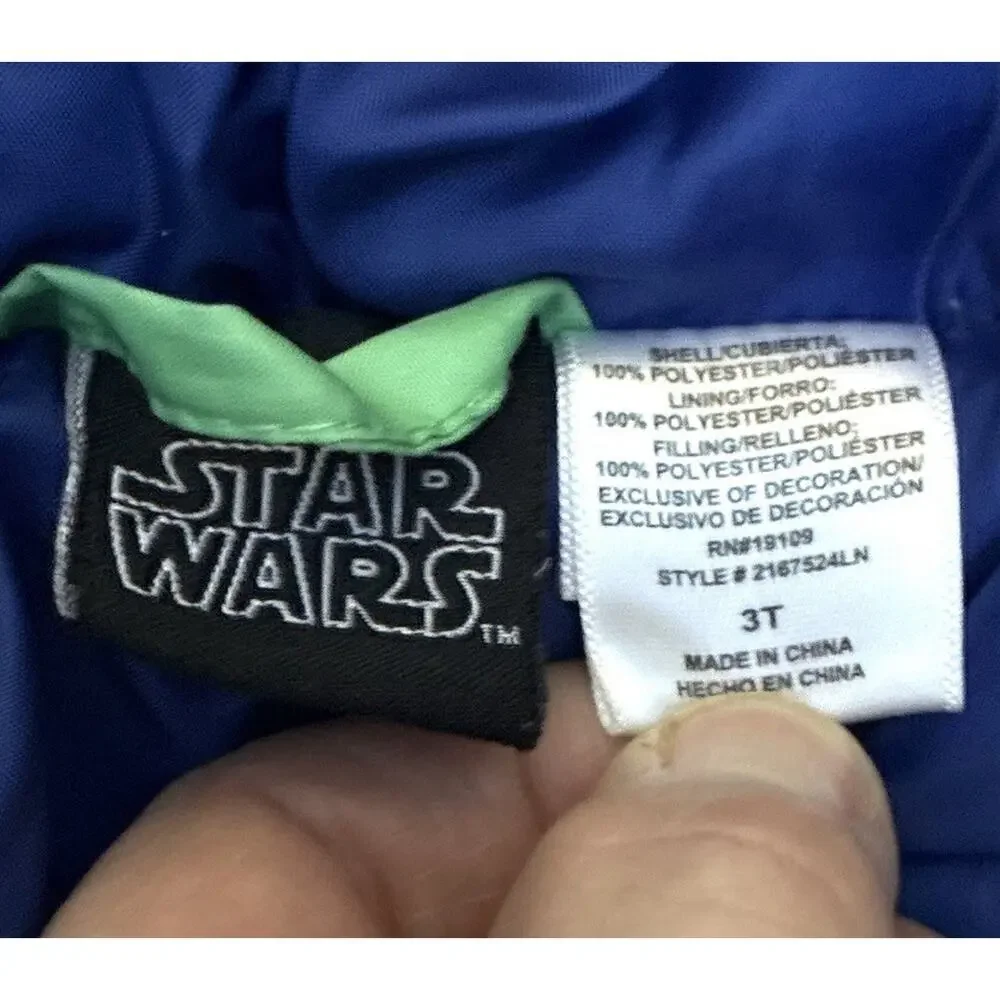 Star Wars Sz 3T The Mandalorian The Child Puffy Toddler Jacket Grn/Blue Puffer